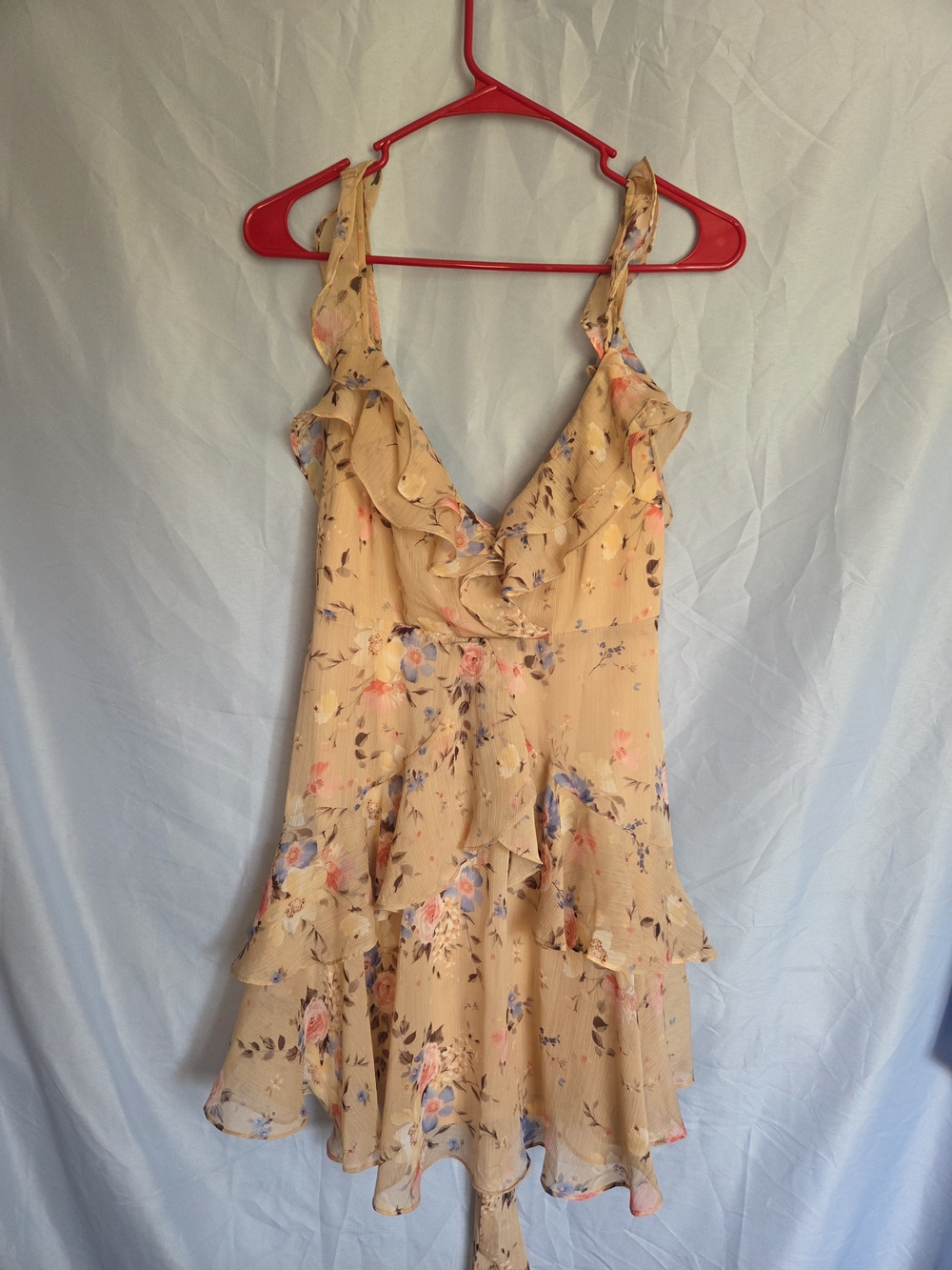 The Vintage Shop Cream Floral Ruffle Mini Dress
